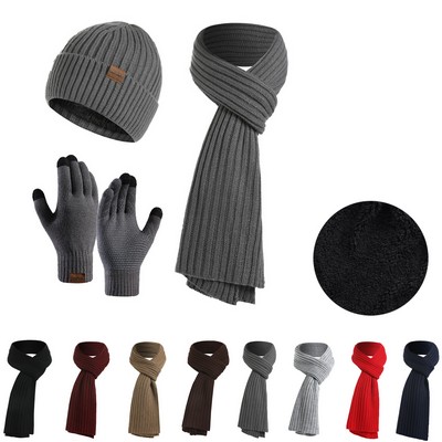 Acrylic Knit 3 Piece Scarf Beanies Gloves Set